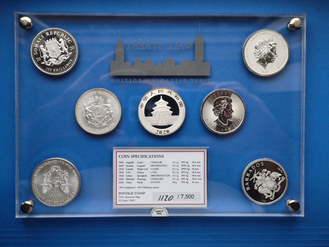  7x 1oz Silbermünzen - Wall Street Collection 'First Palladium Edition'   