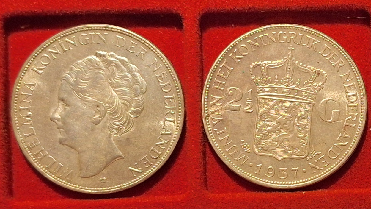  Niederlande 2-1/2 Gulden, 1937 Wilhelmina Königin der Niederlande 25g 720er Silber fein=18g (3)   