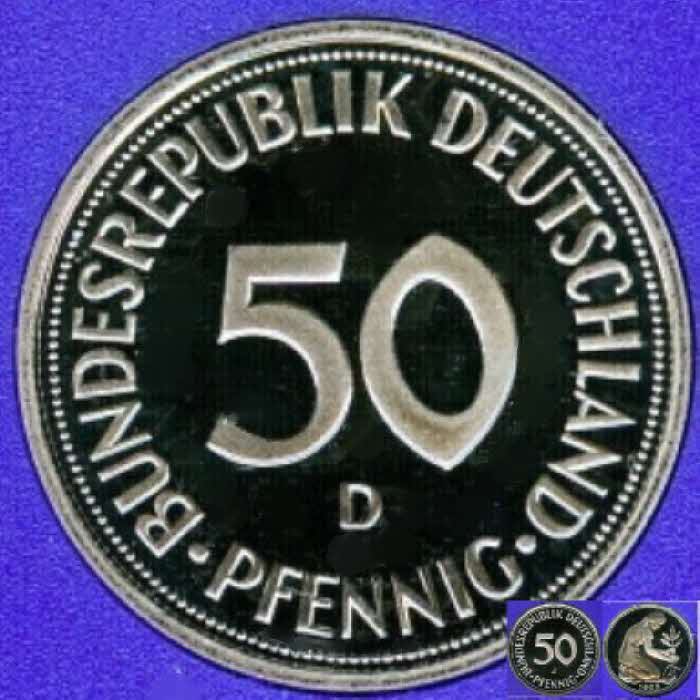  1985 D * 50 Pfennig Polierte Platte PP, proof, topp   