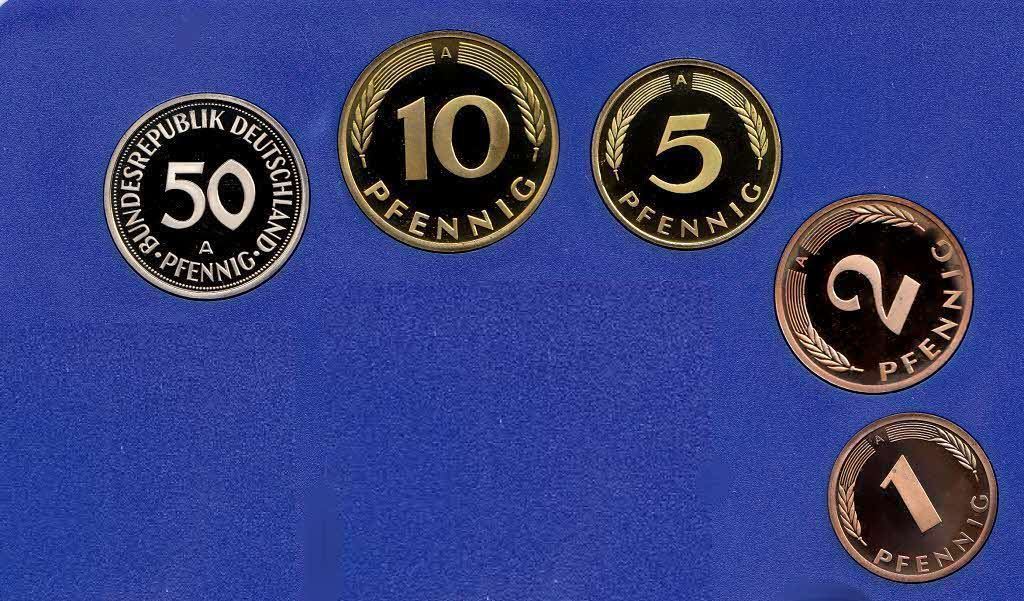  1997 A * 5 Münzen 1 bis 50 Pfennig DM-Währung Polierte Platte PP, proof, top   