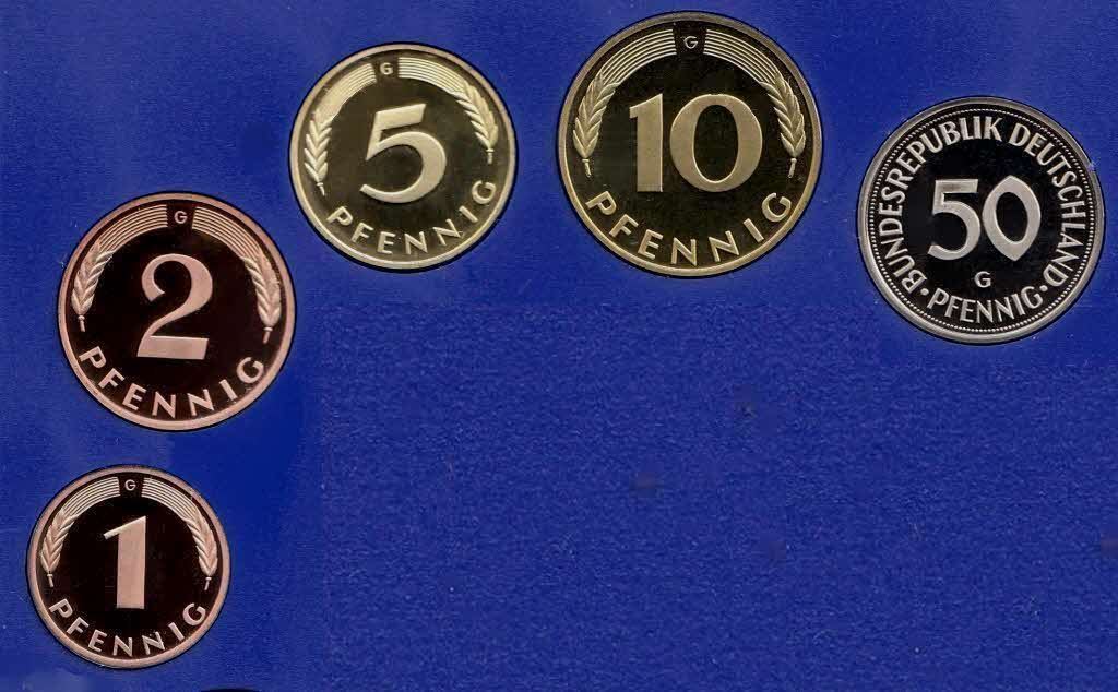  1997 G * 5 Münzen 1 bis 50 Pfennig DM-Währung Polierte Platte PP, proof, top   