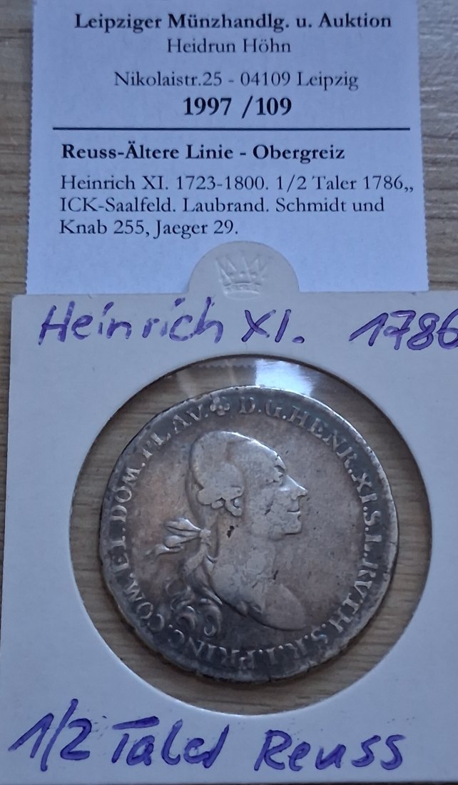 1/2 Taler Heinrich XI.Reuss ältere Linie Obergreiz 1786