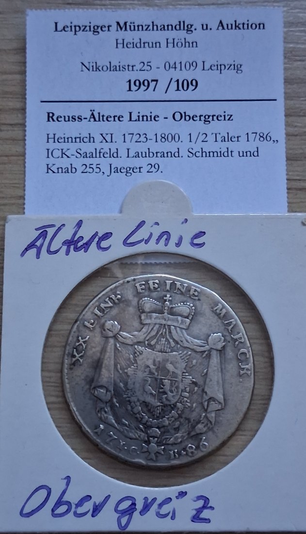  1/2 Taler Heinrich XI.Reuss ältere Linie Obergreiz 1786   