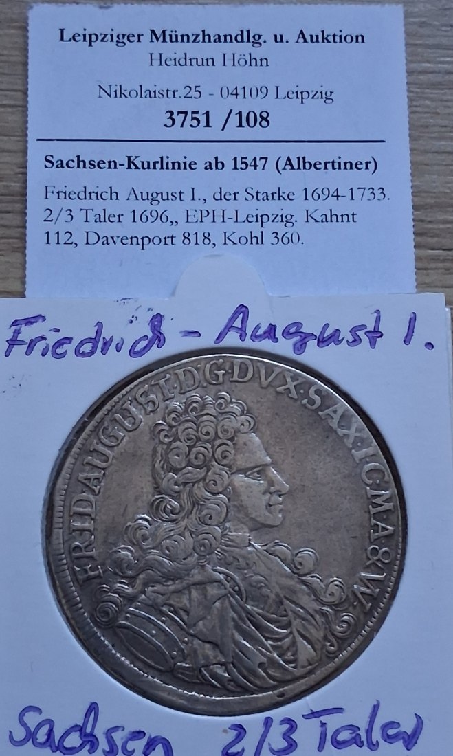 2/3 Taler Friedrich August der I. Sachsen,1696 Silber