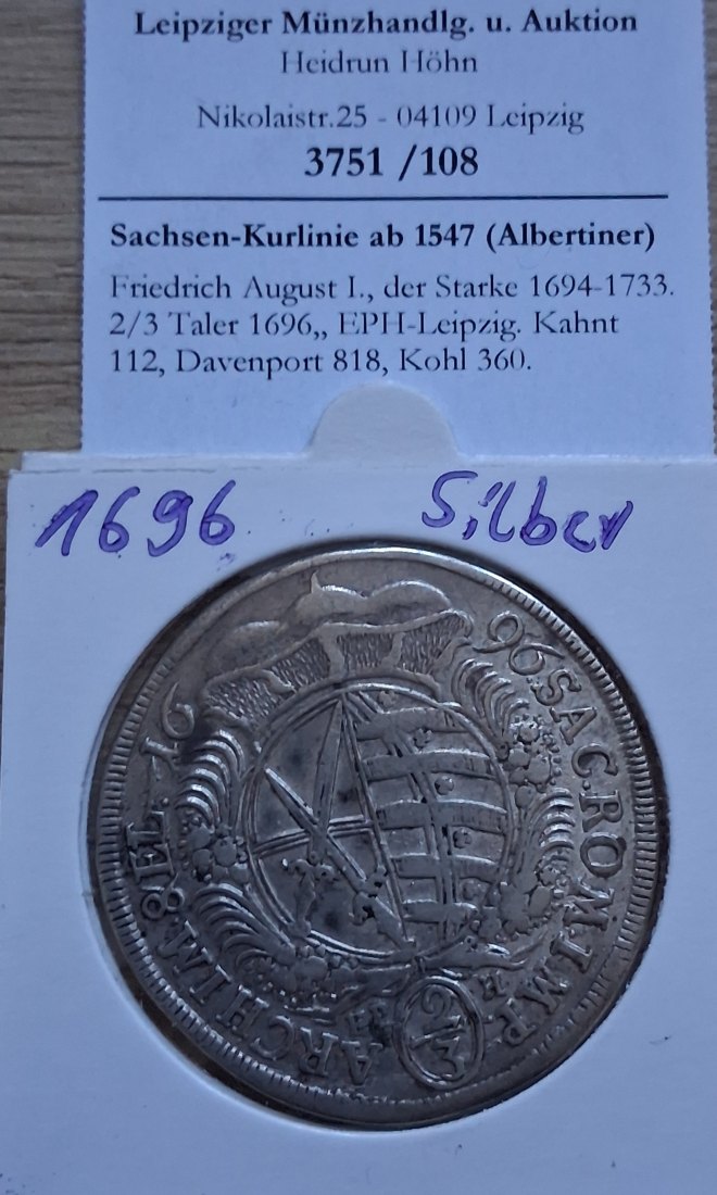  2/3 Taler Friedrich August der I. Sachsen,1696 Silber   