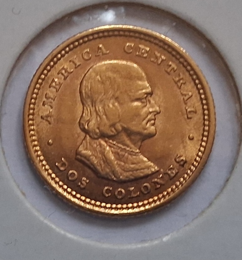  2 Colones Costa Rica Columbus Gold 1900 Original,Top Erhaltung   