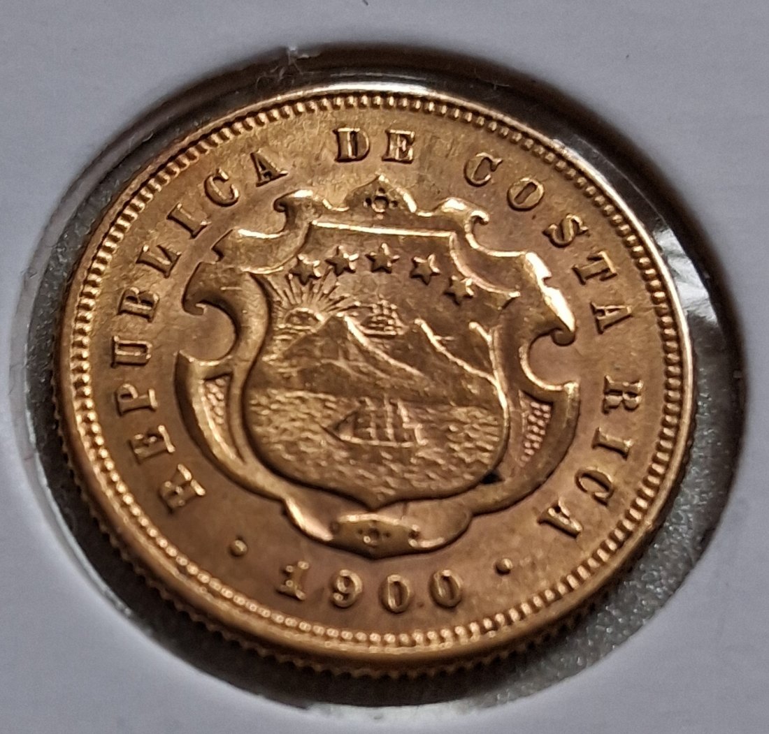  5 Colones Costa Rica Columbus Gold 1900 Original,Top Erhaltung   