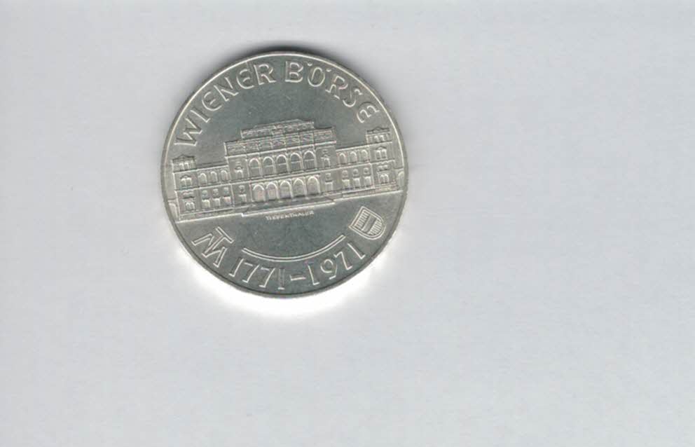 25 Schilling 1971 Wiener Börse 200 Jahre silber 10,4 g fein Österreich Spittalgold9800 (04588/17)   