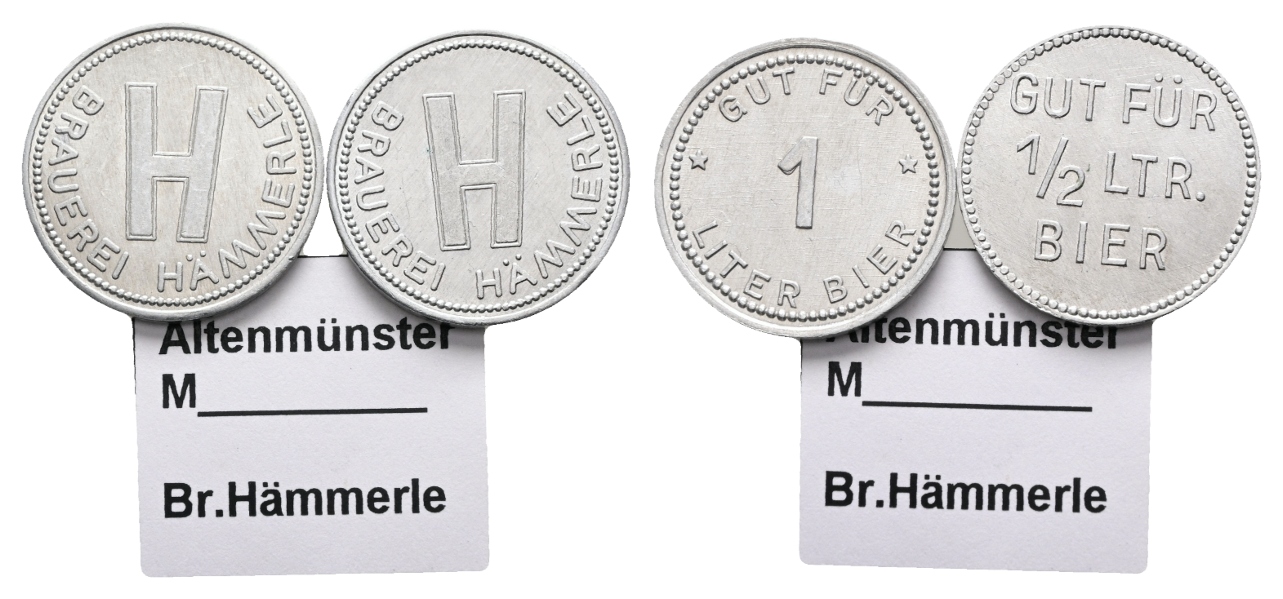  Bayern, Altenmünster, Menzel 378; Brauererei Hämmerle, Biermarken (2 Stück)   