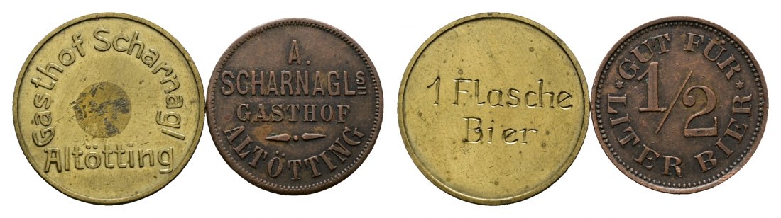  Bayern, Altötting, Gasthof Scharnagl, Biermarken (2 Stück); Menzel 419/415   