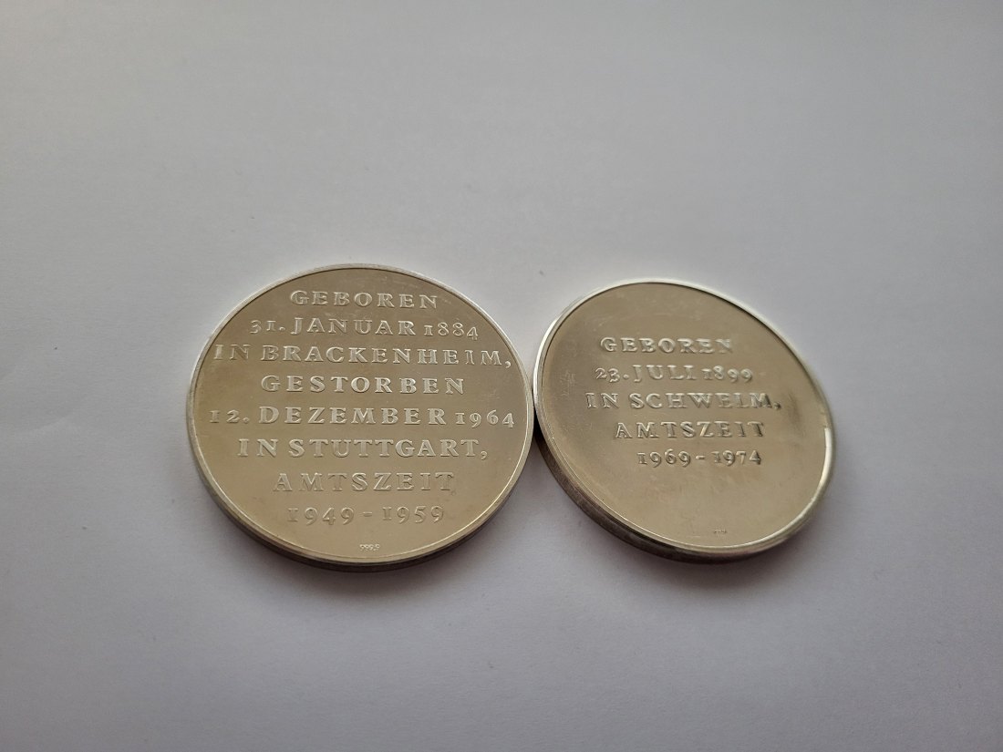  Silbermedaille Bundespräsident Heuss & Heinemann silber 999,9/100g Deutschland Spittalgold9800 (00   