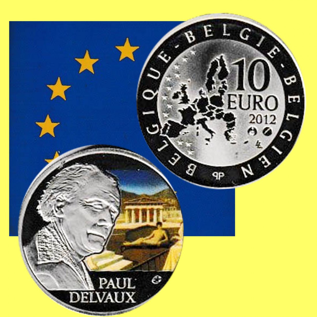  Offiz. 10-€-Silbermünze Belgien *Paul Delvaux* 2012 *PP* coloriert nur 4.765St   