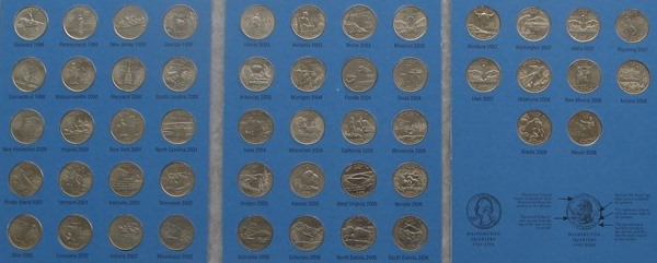  1999–2008,Vierteldollarmünzen zur Staatsgründung,Komplettes Set 50 Bundesstaaten, Sammlungsalbum   