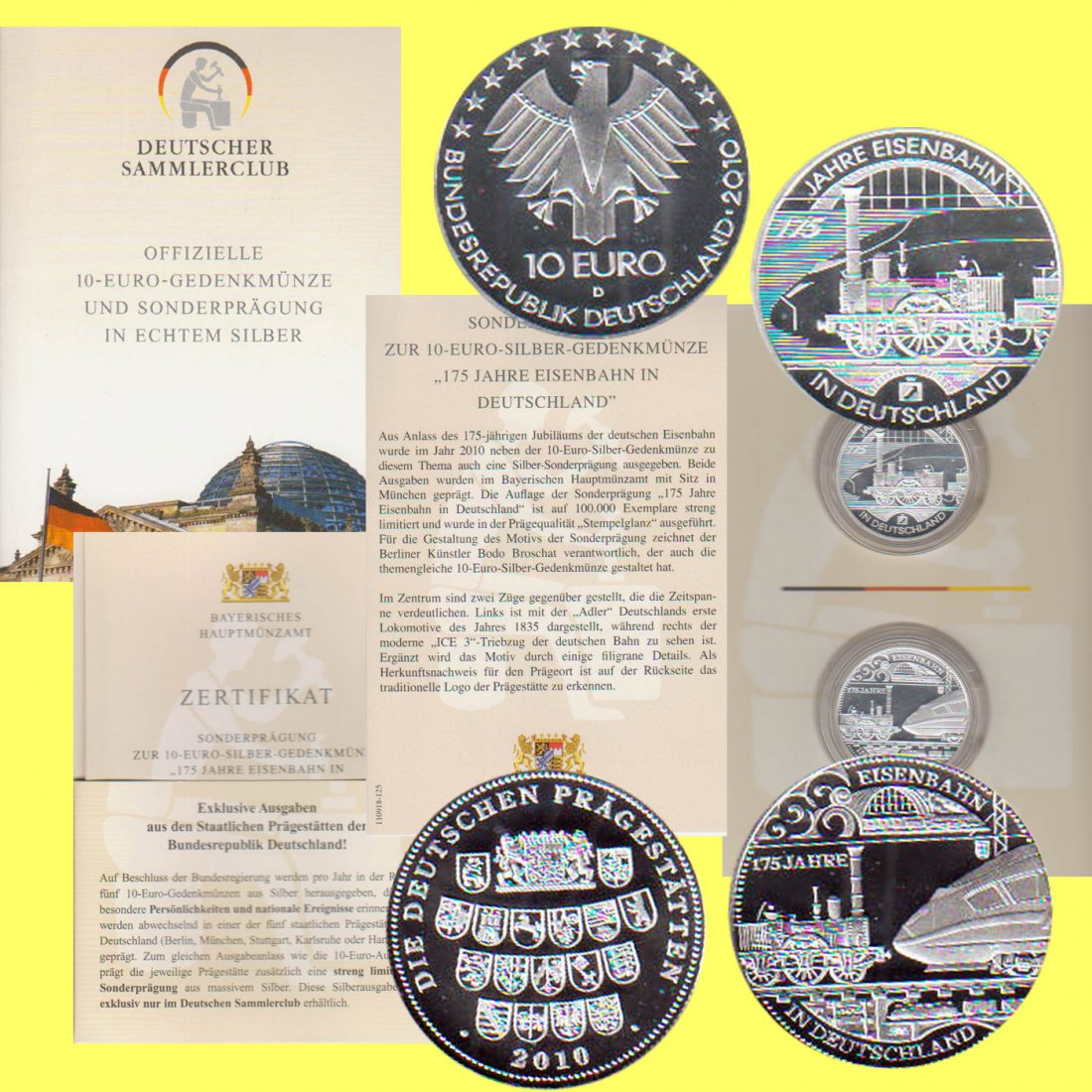  10-€-Silbermünze BRD *Eisenbahn* und Sonderprägung in Silber 2010 23g Feinsiber   