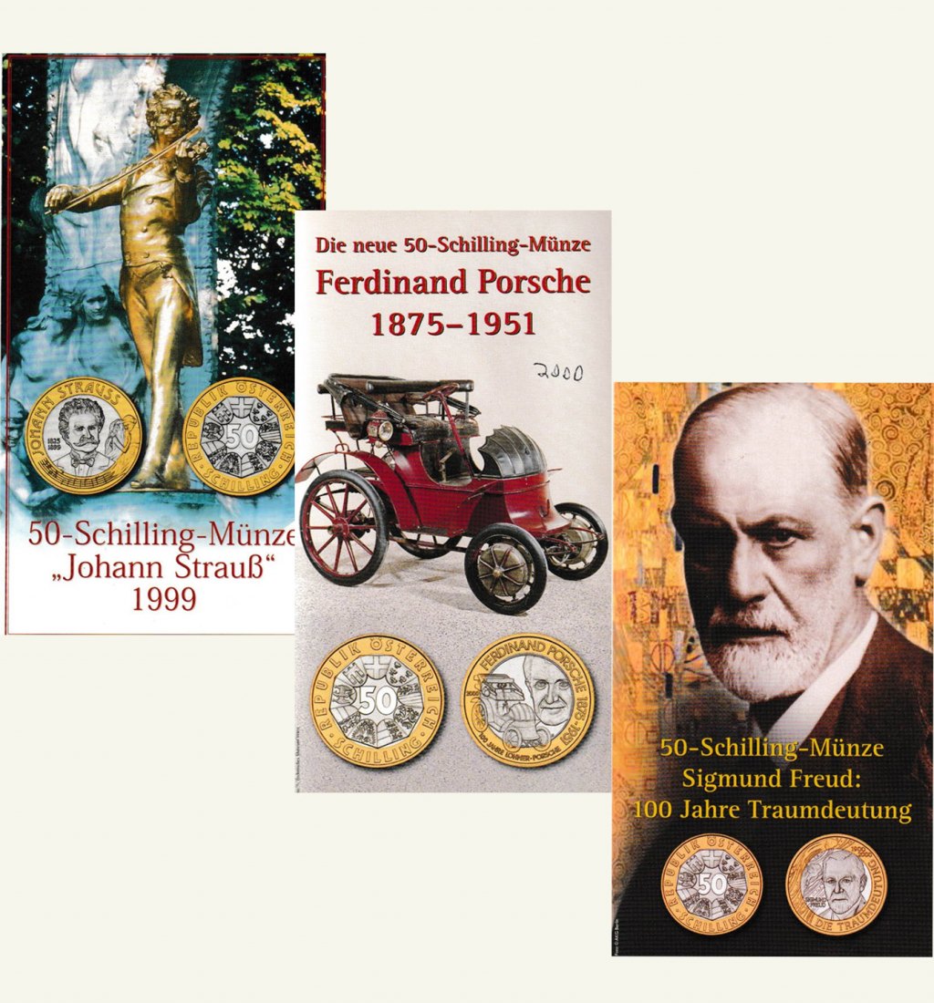  Offiz. 3 x 50 Schilling Österreich *Porsch, Freud und Strauß* 1999-2000   