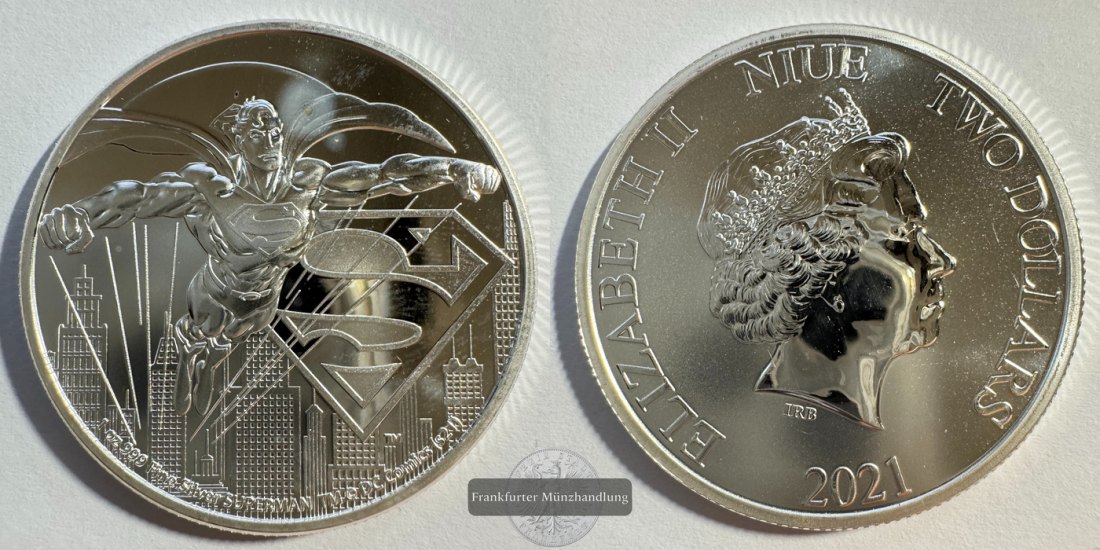  Niue 2 Dollars Elizabeth II (Superman) 2021 FM-Frankfurt KM#4227 Feinsilber: 31,1g   