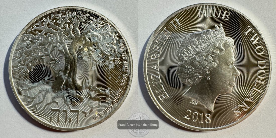  Niue 2 Dollars Elizabeth II (Tree of Life) 2018 FM-Frankfurt KM#2941 Feinsilber: 31,1g   