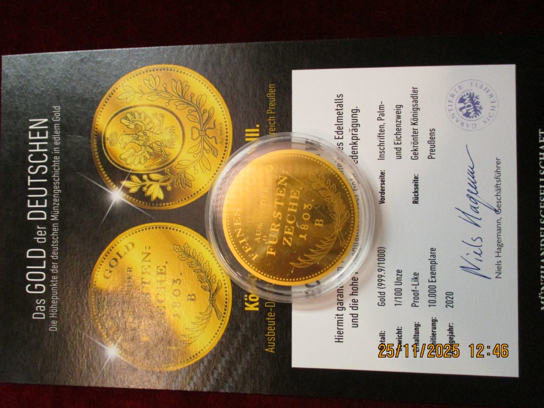  Anlagegold 999,9er Gold Gewicht: 1/100 oz in Gramm: 0,311g /1   