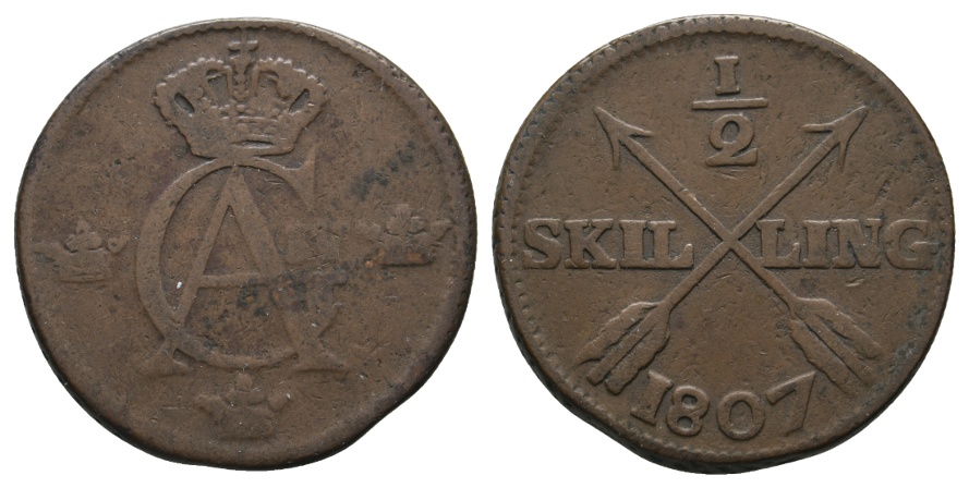  Ausland; Schweden; 1/2 Skilling 1807   