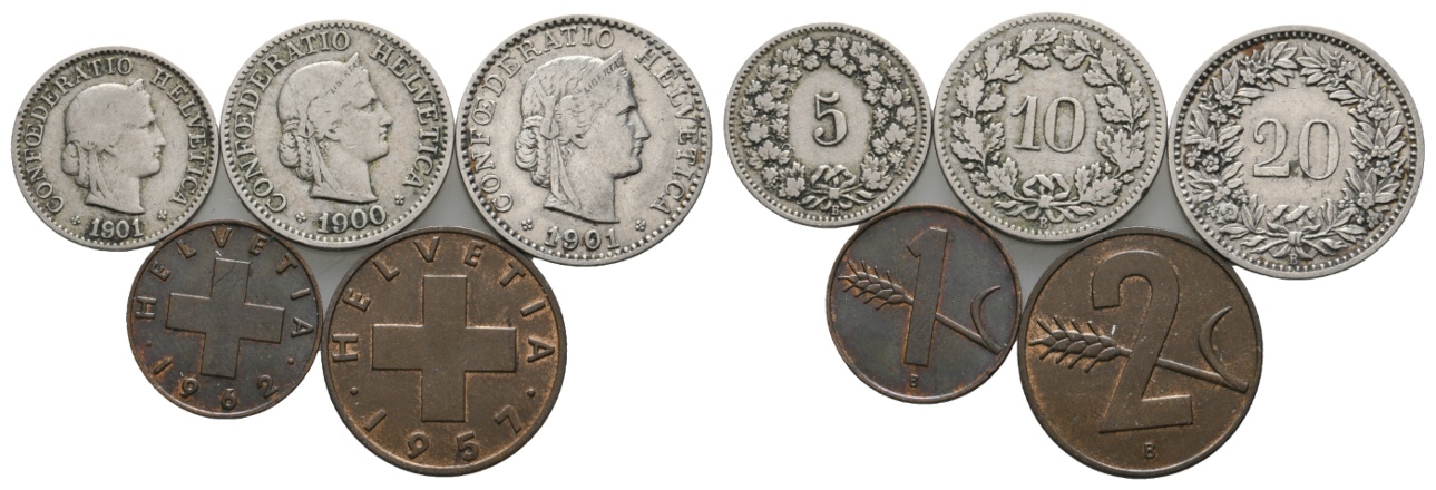  Ausland; Schweiz; Lot Kleinmünzen (5 Stück)   