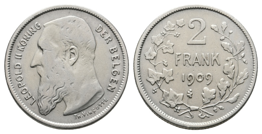  Ausland; Belgien; 2 Frank 1909   