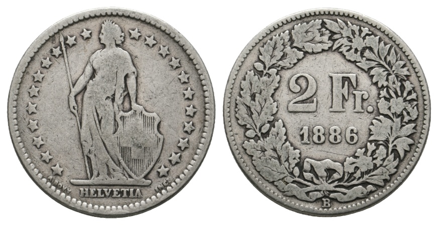  Ausland; Schweiz; 2 Franken 1886   