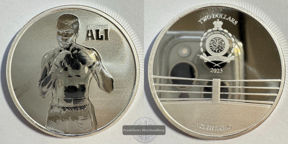  Niue 2 Dollars Charles III (Muhammad Ali) 2023 Proof FM-Frankfurt KM#5998 Feinsilber: 31,1g   