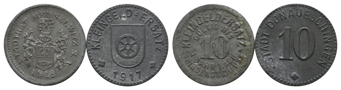  Notgeld; verschiedene Städte; 2 Kleinmünzen 1917 / 1918   