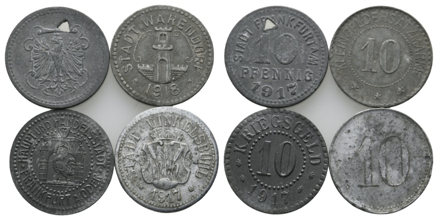  Notgeld; verschiedene Städte; 4 Kleinmünzen 1917 / 1918   