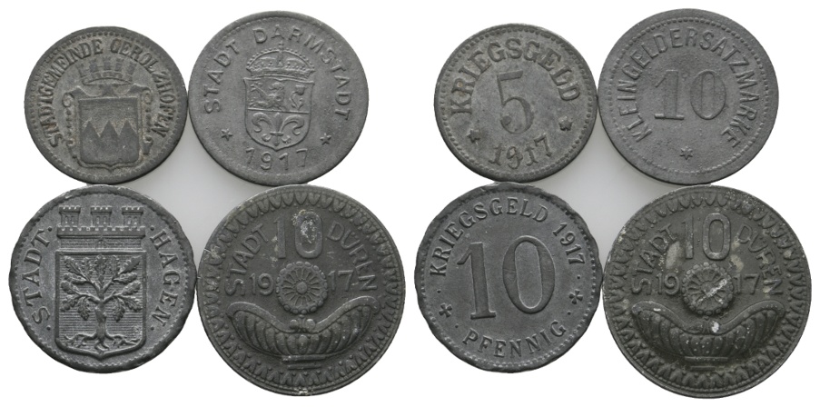  Notgeld; verschiedene Städte; 4 Kleinmünzen 1917   
