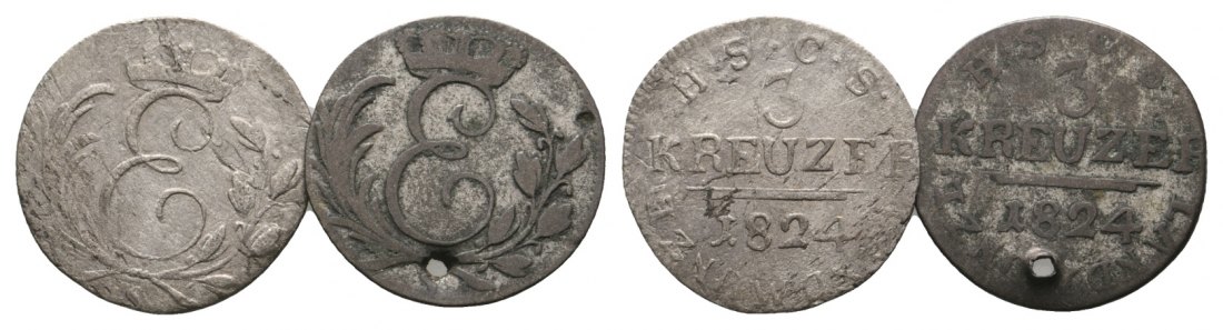  Altdeutschland; 2 Kleinmünzen 1824, eine gelocht   
