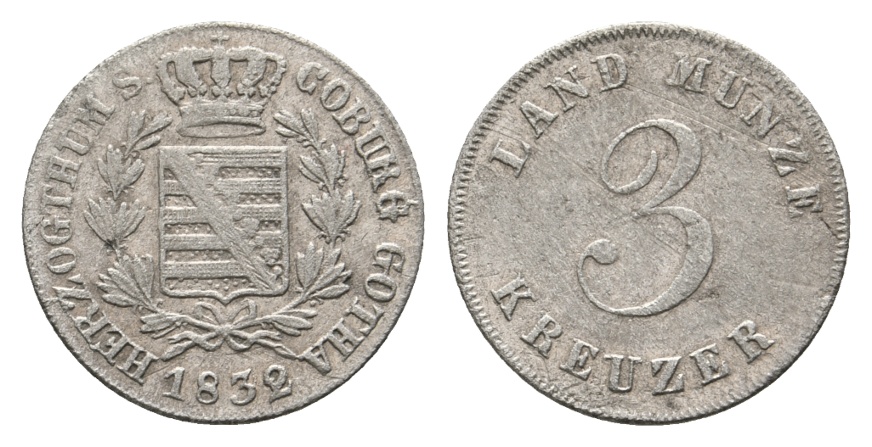  Altdeutschland; Sachsen- Coburg- Gotha; Kleinmünzen 1832   
