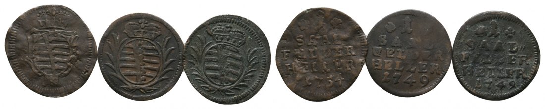  Altdeutschland; Sachsen- Coburg- Saalfeld; 3 Kleinmünzen 1754 / 1749   