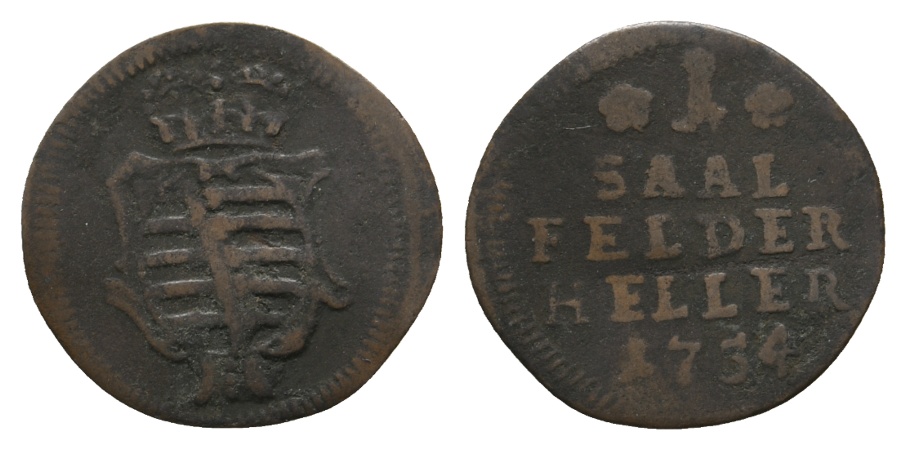  Altdeutschland; Sachsen- Coburg- Saalfeld; Kleinmünze 1734   