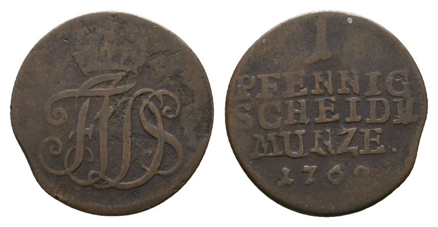  Altdeutschland; Sachsen- Coburg- Saalfeld; Kleinmünze 1762   