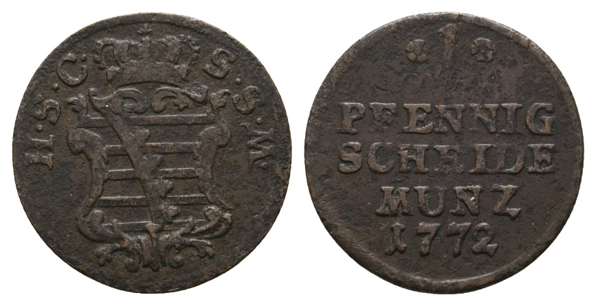  Altdeutschland; Sachsen- Coburg- Saalfeld; Kleinmünze 1772   
