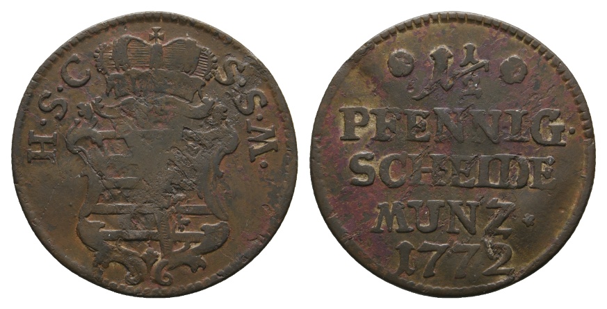  Altdeutschland; Sachsen- Coburg- Saalfeld; Kleinmünze 1772   