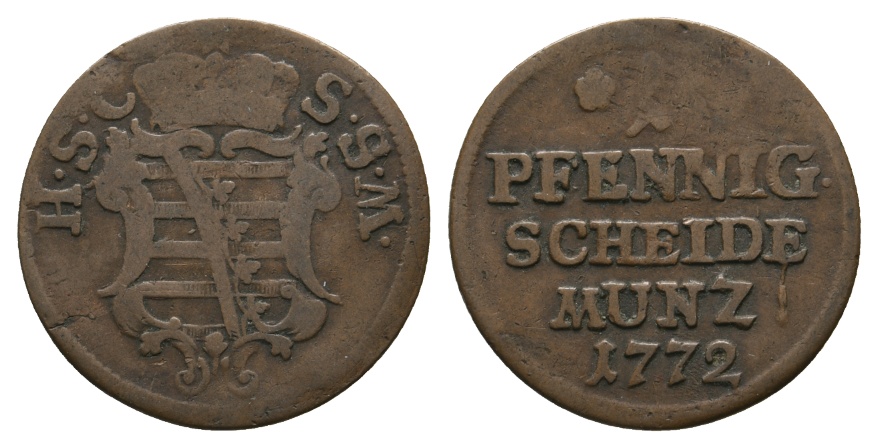  Altdeutschland; Sachsen- Coburg- Saalfeld; Kleinmünze 1772   