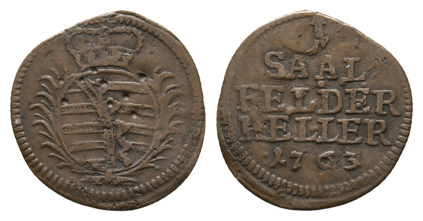  Altdeutschland; Sachsen- Coburg- Saalfeld; Kleinmünze 1763   