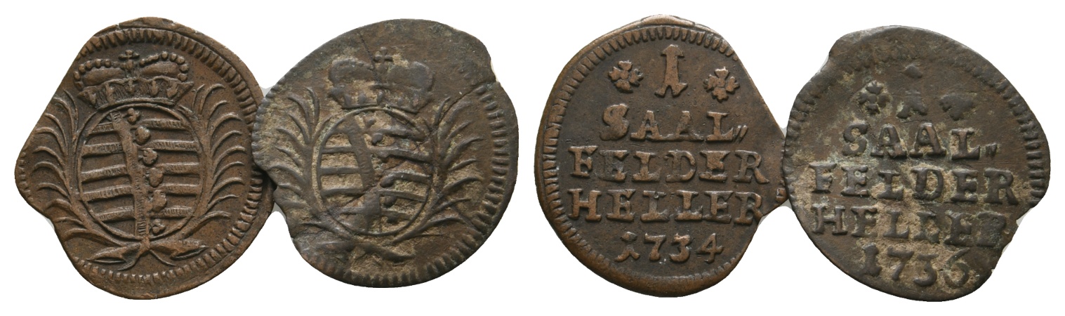  Altdeutschland; Sachsen- Coburg- Saalfeld; 2 Kleinmünzen 1734 / 1736   