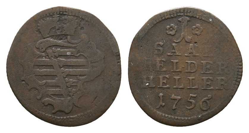  Altdeutschland; Sachsen- Coburg- Saalfeld; Kleinmünze 1756   