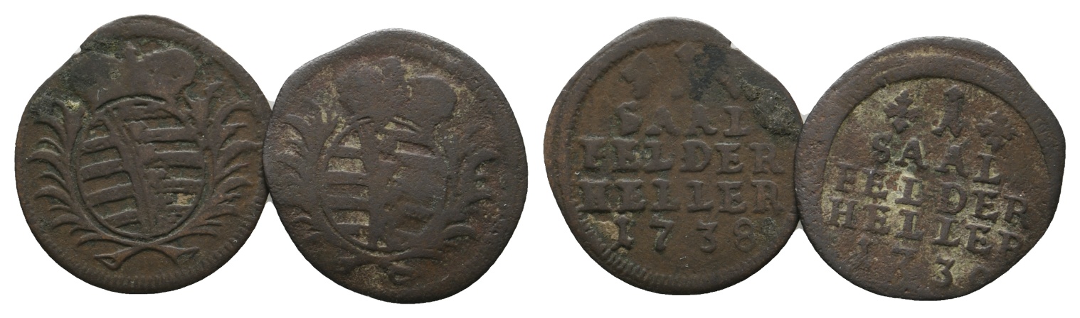  Altdeutschland; Sachsen- Coburg- Saalfeld; 2 Kleinmünzen 1738   