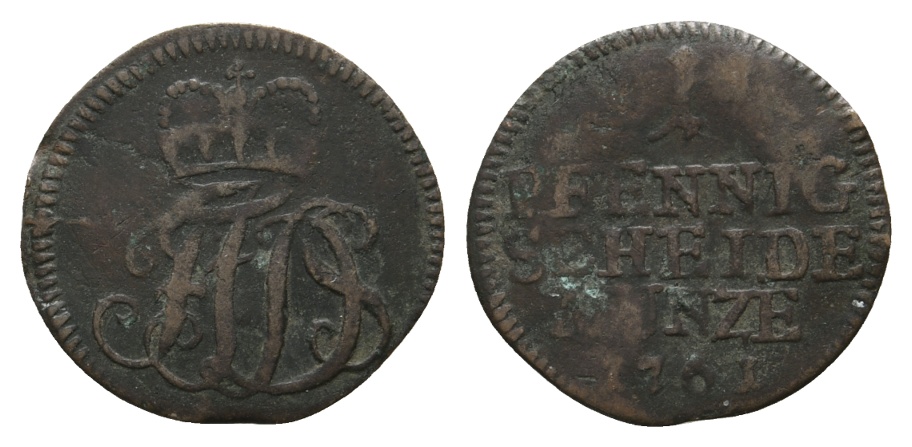  Altdeutschland; Sachsen- Coburg- Saalfeld; Kleinmünze 1761   