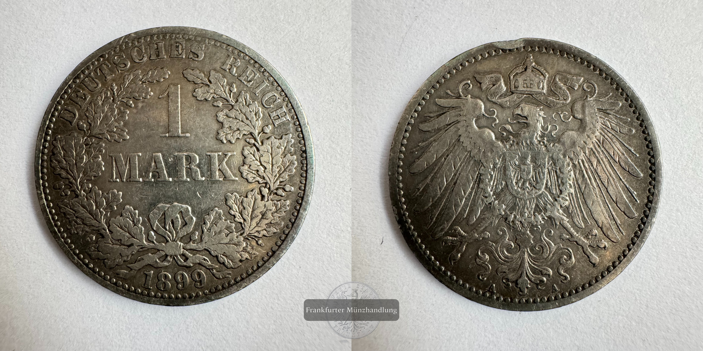  Dt. Reich 1 Mark  Wilhelm II 1899 (1891-1916) FM-Frankfurt KM#14 Feinsilber: 5g   