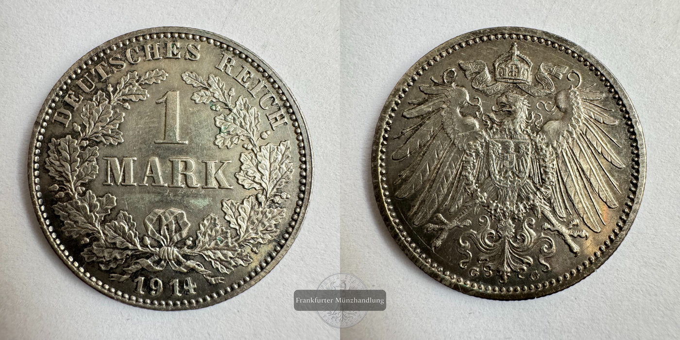  Dt. Reich 1 Mark  Wilhelm II 1914 (1891-1916) FM-Frankfurt KM#14 Feinsilber: 5g   