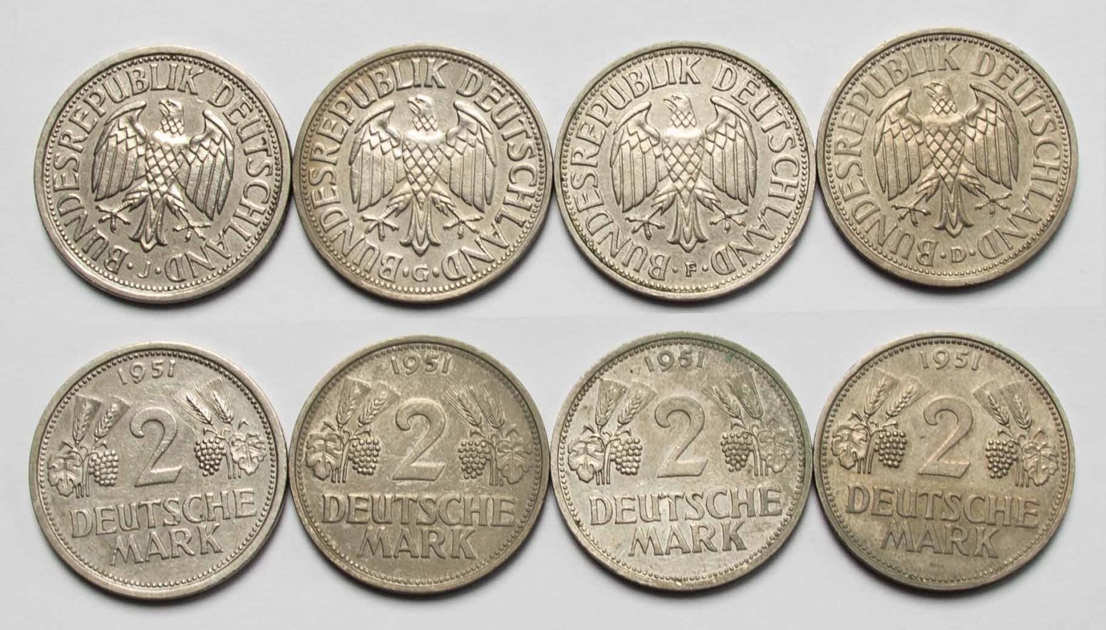  Bundesrepublik Deutchland 2 DM 1951 F J G D Trauben und Ähren gutes ss   