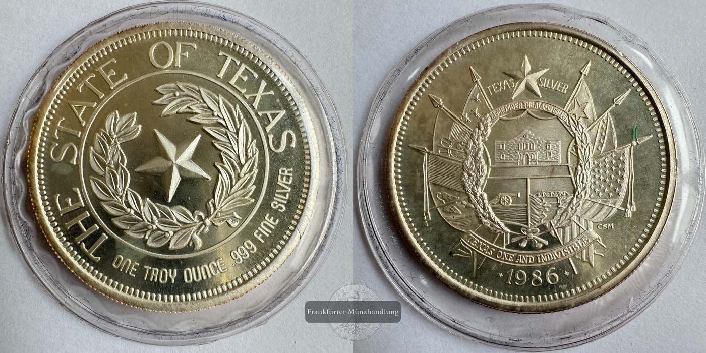  USA 1 oz Silver (State of Texas) 1986 (1986-1989) FM-Frankfurt N#21656 Feinsilber: 31,1g   