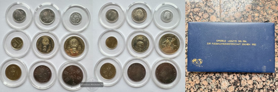  Spanien WM 1982 Set mit 9 div. Münzen + Schachtel FM-Frankfurt CuNi   