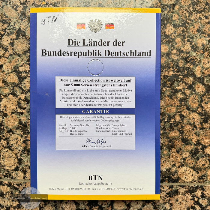  Deutschland Die Länder der BRD Set mit 9 Medaillen FM-Frankfurt Messing/Neusilber   
