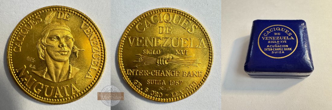  Venezuela Naiguata (Indian Chiefs of Venezuela) 1957 Medal MM-Frankfurt Feingold: 5,4g   